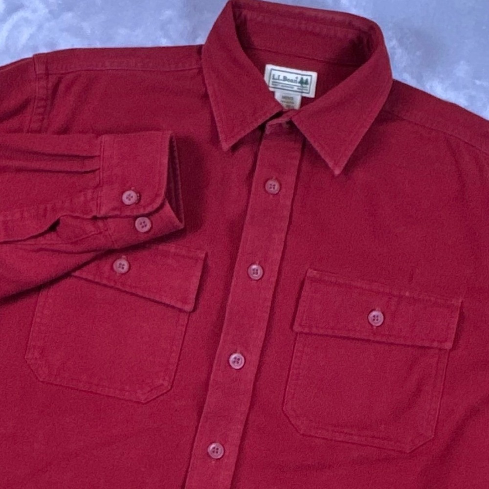 LL Bean Mens Medium Regular Red Chamois Cloth Shirt Heavyweight Cotton 0MT03